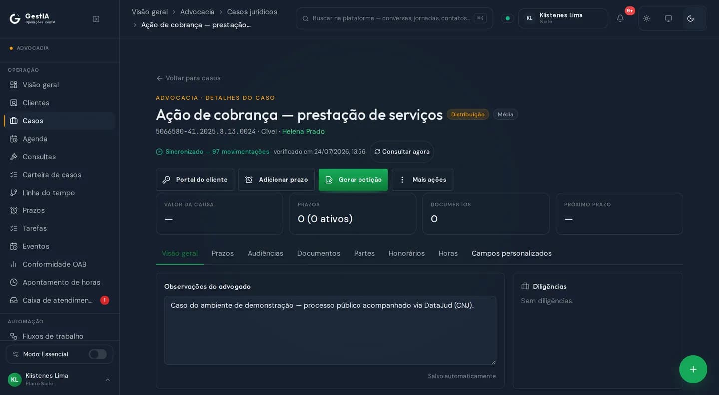 Caso sincronizado com contagem e horário de verificação